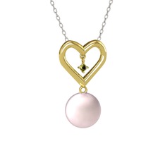 İncili Kalp Kolye - Pembe inci ve peridot 8 ayar altın kolye (40 cm beyaz altın rolo zincir) #14cafm4