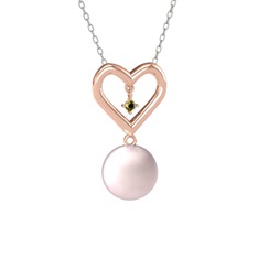 İncili Kalp Kolye - Pembe inci ve peridot 18 ayar rose altın kolye (40 cm beyaz altın rolo zincir) #18m2lcm