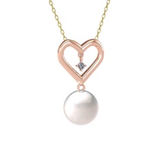 Inci ve elmas 14 ayar rose altın kolye (0.036 karat, 40 cm altın rolo zincir)