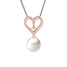 İncili Kalp Kolye - Inci ve sitrin 18 ayar rose altın kolye (40 cm gümüş rolo zincir) #1eob3lg