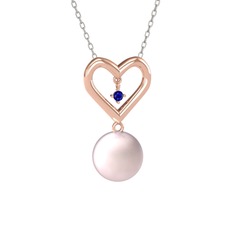 İncili Kalp Kolye - Pembe inci ve lab safir 18 ayar rose altın kolye (40 cm gümüş rolo zincir) #1jsvwzs
