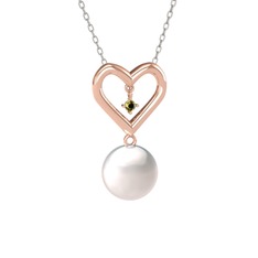 İncili Kalp Kolye - Inci ve peridot 18 ayar rose altın kolye (40 cm beyaz altın rolo zincir) #1l8ylvv