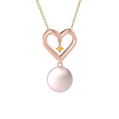Pembe inci ve sitrin 925 ayar rose altın kaplama gümüş kolye (40 cm altın rolo zincir)