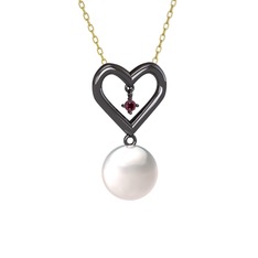 İncili Kalp Kolye - Inci ve kök yakut 925 ayar siyah rodyum kaplama gümüş kolye (40 cm gümüş rolo zincir) #1qttwcu