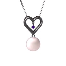 Pembe inci ve ametist 925 ayar siyah rodyum kaplama gümüş kolye (40 cm gümüş rolo zincir)