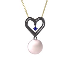 İncili Kalp Kolye - Pembe inci ve lab safir 925 ayar siyah rodyum kaplama gümüş kolye (40 cm gümüş rolo zincir) #5ki3or