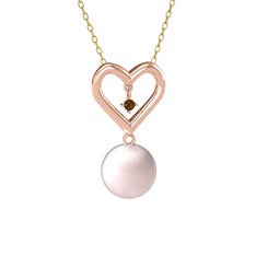 İncili Kalp Kolye - Pembe inci ve dumanlı kuvars 18 ayar rose altın kolye (40 cm altın rolo zincir) #6dqxay