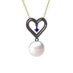 İncili Kalp Kolye - Inci ve lab safir 925 ayar siyah rodyum kaplama gümüş kolye (40 cm altın rolo zincir) #79eb5p