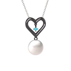 Inci ve akuamarin 925 ayar siyah rodyum kaplama gümüş kolye (40 cm gümüş rolo zincir)