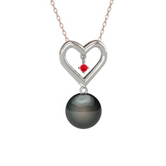 İncili Kalp Kolye - Siyah inci ve garnet 925 ayar gümüş kolye (40 cm gümüş rolo zincir) #bvarfi