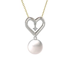 İncili Kalp Kolye - Inci ve swarovski 14 ayar beyaz altın kolye (40 cm altın rolo zincir) #cg05bl