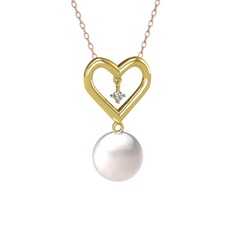 İncili Kalp Kolye - Inci ve swarovski 14 ayar altın kolye (40 cm gümüş rolo zincir) #cw2rdw