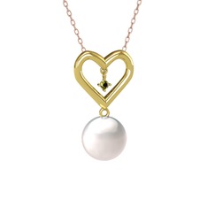 İncili Kalp Kolye - Inci ve peridot 18 ayar altın kolye (40 cm rose altın rolo zincir) #eev0g3