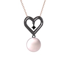 İncili Kalp Kolye - Pembe inci ve siyah zirkon 925 ayar siyah rodyum kaplama gümüş kolye (40 cm rose altın rolo zincir) #elb5mb
