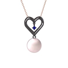 Pembe inci ve lab safir 925 ayar siyah rodyum kaplama gümüş kolye (40 cm rose altın rolo zincir)