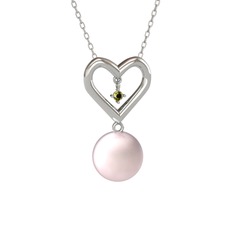 İncili Kalp Kolye - Pembe inci ve peridot 18 ayar beyaz altın kolye (40 cm beyaz altın rolo zincir) #ghkjy1