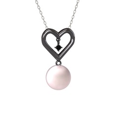 İncili Kalp Kolye - Pembe inci ve siyah zirkon 925 ayar siyah rodyum kaplama gümüş kolye (40 cm beyaz altın rolo zincir) #iqvbmt