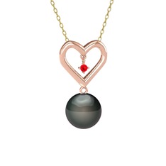 Siyah inci ve garnet 18 ayar rose altın kolye (40 cm altın rolo zincir)