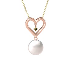 İncili Kalp Kolye - Inci ve peridot 14 ayar rose altın kolye (40 cm altın rolo zincir) #lotvu3