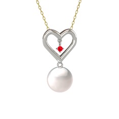 İncili Kalp Kolye - Inci ve garnet 18 ayar beyaz altın kolye (40 cm altın rolo zincir) #os1qha
