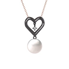 İncili Kalp Kolye - Inci ve swarovski 925 ayar siyah rodyum kaplama gümüş kolye (40 cm rose altın rolo zincir) #ptxej8