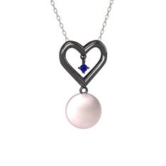Pembe inci ve lab safir 925 ayar siyah rodyum kaplama gümüş kolye (40 cm gümüş rolo zincir)