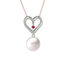 Inci ve rodolit garnet 14 ayar beyaz altın kolye (40 cm rose altın rolo zincir)