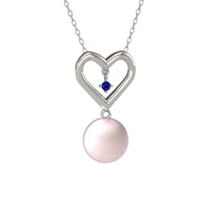 İncili Kalp Kolye - Pembe inci ve lab safir 925 ayar gümüş kolye (40 cm gümüş rolo zincir) #v29zhn