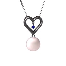 Pembe inci ve lab safir 925 ayar siyah rodyum kaplama gümüş kolye (40 cm gümüş rolo zincir)