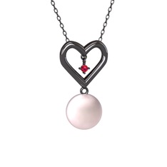 Pembe inci ve rodolit garnet 925 ayar siyah rodyum kaplama gümüş kolye (40 cm gümüş rolo zincir)