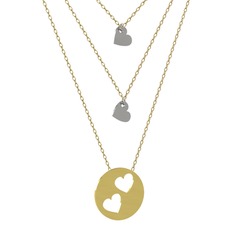 Üçlü Kalp Kolye - 8 ayar beyaz altın kolye (45 cm altın rolo zincir) #12mf0du