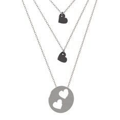 Üçlü Kalp Kolye - 925 ayar siyah rodyum kaplama gümüş kolye (45 cm beyaz altın rolo zincir) #14fdv0e