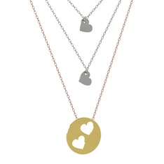 Üçlü Kalp Kolye - 8 ayar beyaz altın kolye (45 cm beyaz altın rolo zincir) #155hcsp