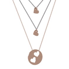 Üçlü Kalp Kolye - 18 ayar rose altın kolye (45 cm gümüş rolo zincir) #15avujd