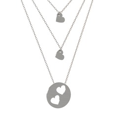 Üçlü Kalp Kolye - 18 ayar beyaz altın kolye (45 cm gümüş rolo zincir) #17nyft7