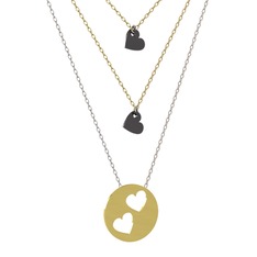 Üçlü Kalp Kolye - 925 ayar siyah rodyum kaplama gümüş kolye (45 cm altın rolo zincir) #1am38n1