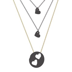 Üçlü Kalp Kolye - 925 ayar siyah rodyum kaplama gümüş kolye (45 cm gümüş rolo zincir) #1b3yrkq