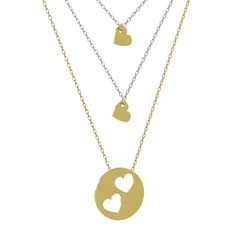 Üçlü Kalp Kolye - 18 ayar altın kolye (45 cm beyaz altın rolo zincir) #1c1akba