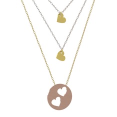 Üçlü Kalp Kolye - 18 ayar altın kolye (45 cm beyaz altın rolo zincir) #1c9gm2s