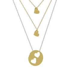 Üçlü Kalp Kolye - 18 ayar altın kolye (45 cm altın rolo zincir) #1djnnuz