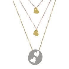 Üçlü Kalp Kolye - 18 ayar altın kolye (45 cm gümüş rolo zincir) #1gk16vh
