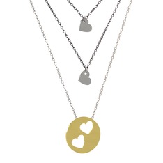 Üçlü Kalp Kolye - 14 ayar beyaz altın kolye (45 cm gümüş rolo zincir) #1jd6oxq