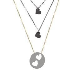 Üçlü Kalp Kolye - 925 ayar siyah rodyum kaplama gümüş kolye (45 cm gümüş rolo zincir) #1k8kulc