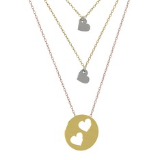 Üçlü Kalp Kolye - 8 ayar beyaz altın kolye (45 cm altın rolo zincir) #1m7eb47