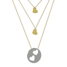 Üçlü Kalp Kolye - 18 ayar altın kolye (45 cm altın rolo zincir) #1ogxymv