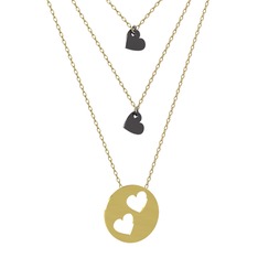 Üçlü Kalp Kolye - 925 ayar siyah rodyum kaplama gümüş kolye (45 cm altın rolo zincir) #1s260b6