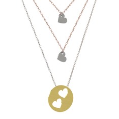 Üçlü Kalp Kolye - 18 ayar beyaz altın kolye (45 cm rose altın rolo zincir) #5o4uqq