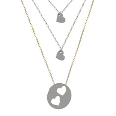 Üçlü Kalp Kolye - 14 ayar beyaz altın kolye (45 cm gümüş rolo zincir) #anebdd