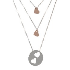 Üçlü Kalp Kolye - 18 ayar rose altın kolye (45 cm gümüş rolo zincir) #bpl8uc