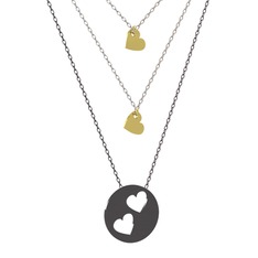 Üçlü Kalp Kolye - 8 ayar altın kolye (45 cm beyaz altın rolo zincir) #ea7tpj